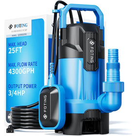 FOTING 3/4HP sump pump handle for easy transport and setup