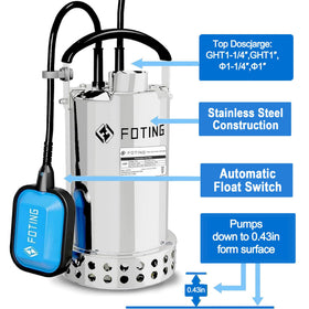 FOTING 32-foot lift and 4600 GPH power for fast drainage.