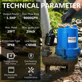 FOTING 9000GPH pump with 2 inch NPT discharge for high-capacity drainage