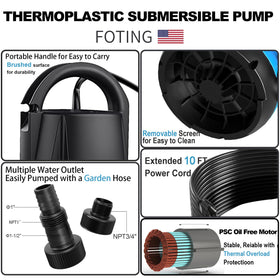 FOTING sump pump with a 10ft cord for flexible placement