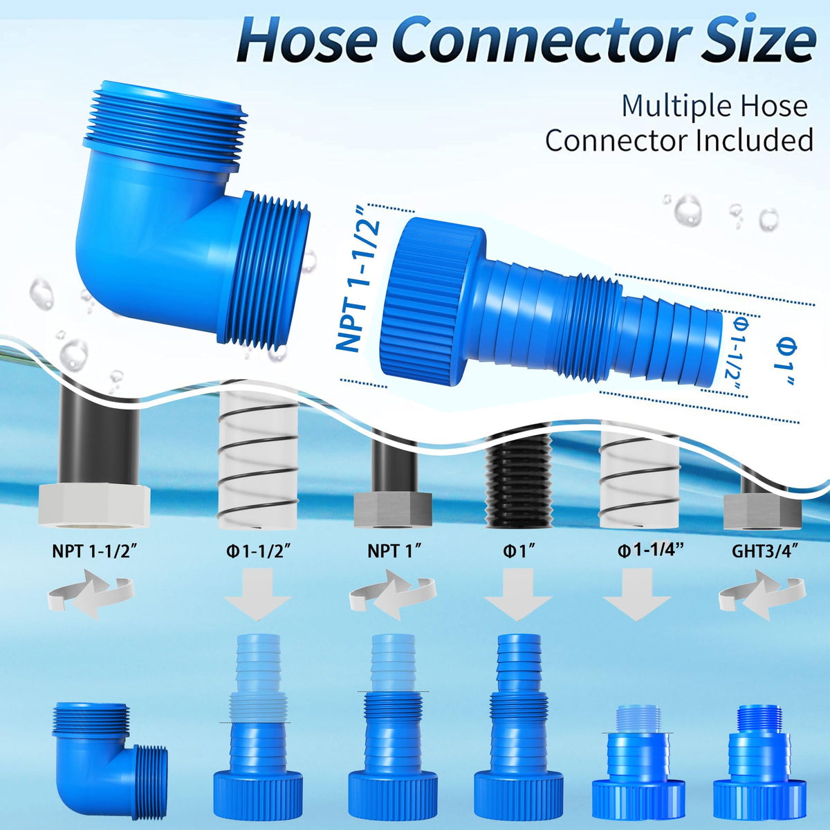 FOTING discharge adapters fit common hoses for versatile connections.