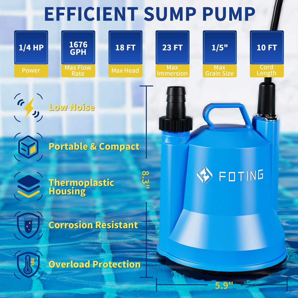 FOTING Sump Pump with ergonomic handle enables effortless transport