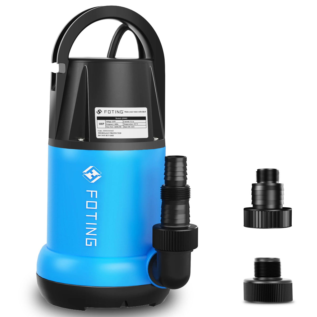 FOTING sump pump in use draining water from a pool efficiently