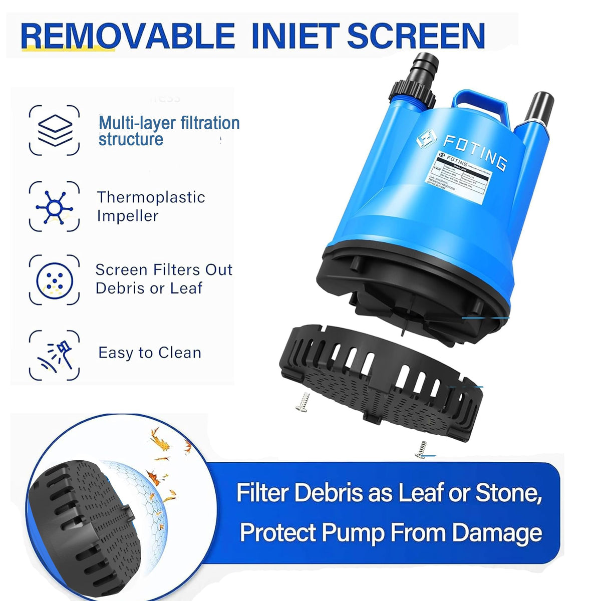 FOTING Sump Pump ideal for basements, pools, and gardens during water removal