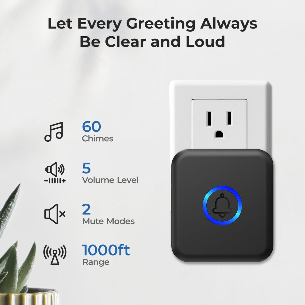 FOVKSUC doorbell receiver plugged into outlet with a clear chime demonstration