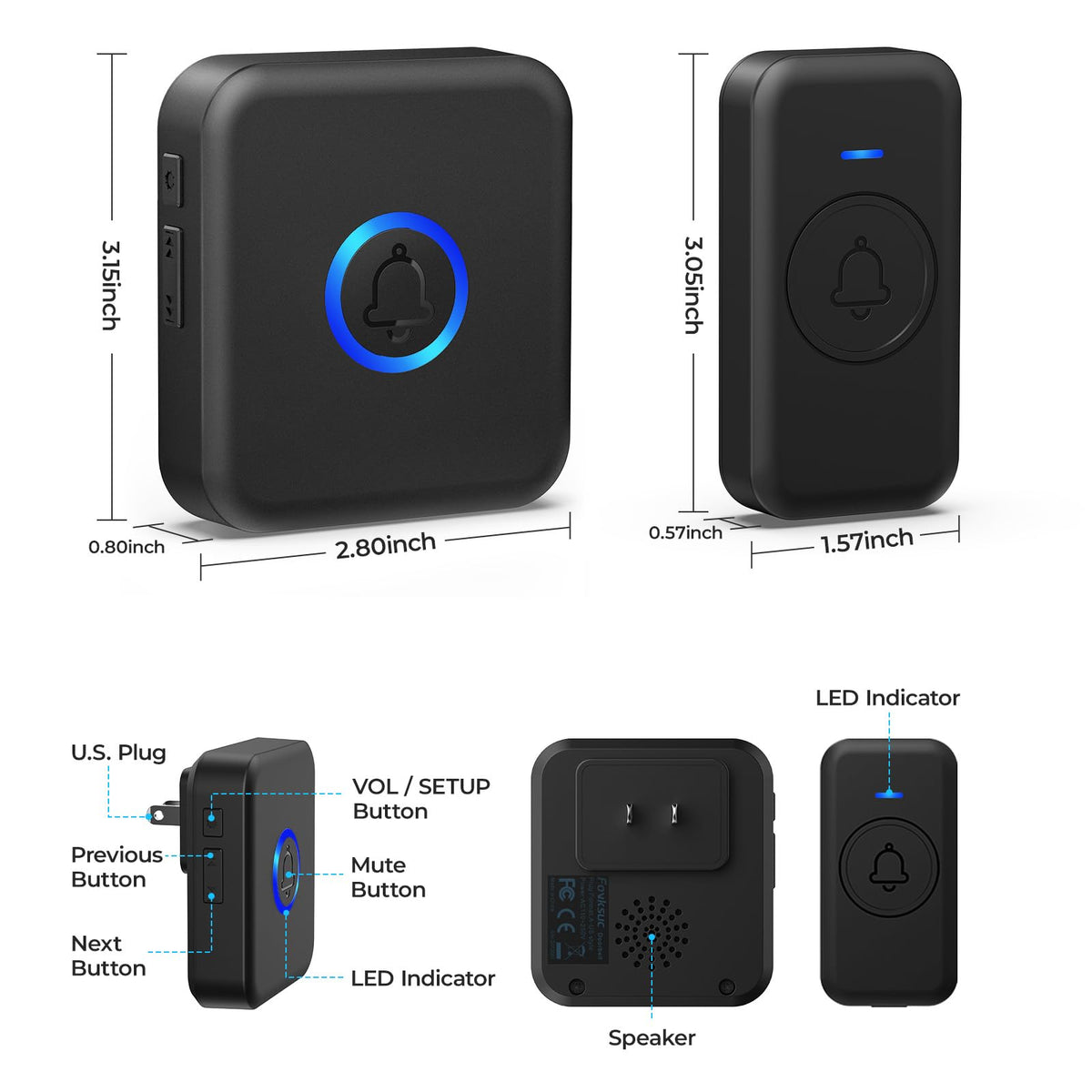 FOVKSUC package content shows two receivers and two buttons
