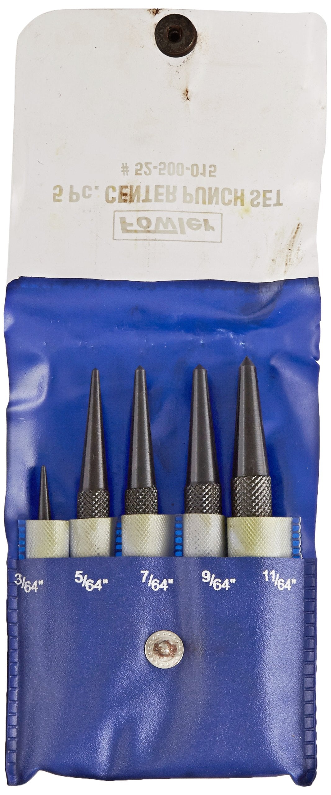 Fowler center punch set with black nitrate finish resists wear on metal.