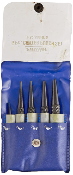 Fowler center punch set with black nitrate finish resists wear on metal.