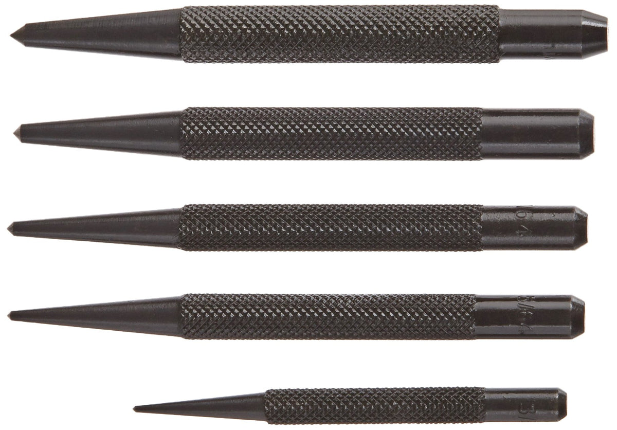 Fowler center punch set with conical tip for precise indentations on metal.