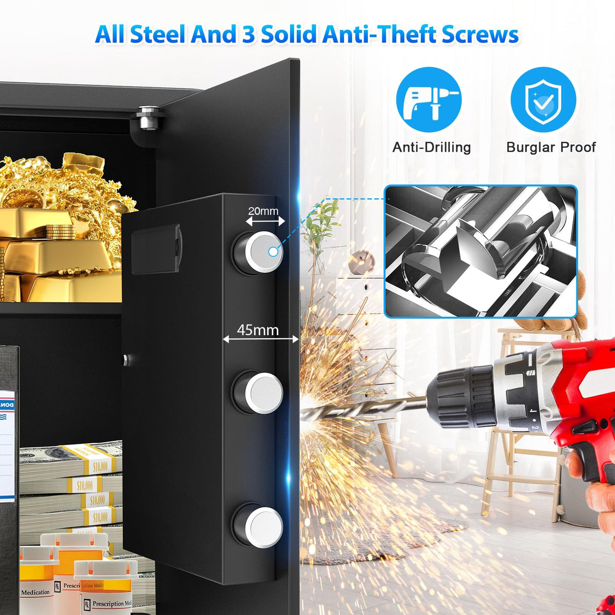 Anti theft alarm on FOWORE safe deters unauthorized access