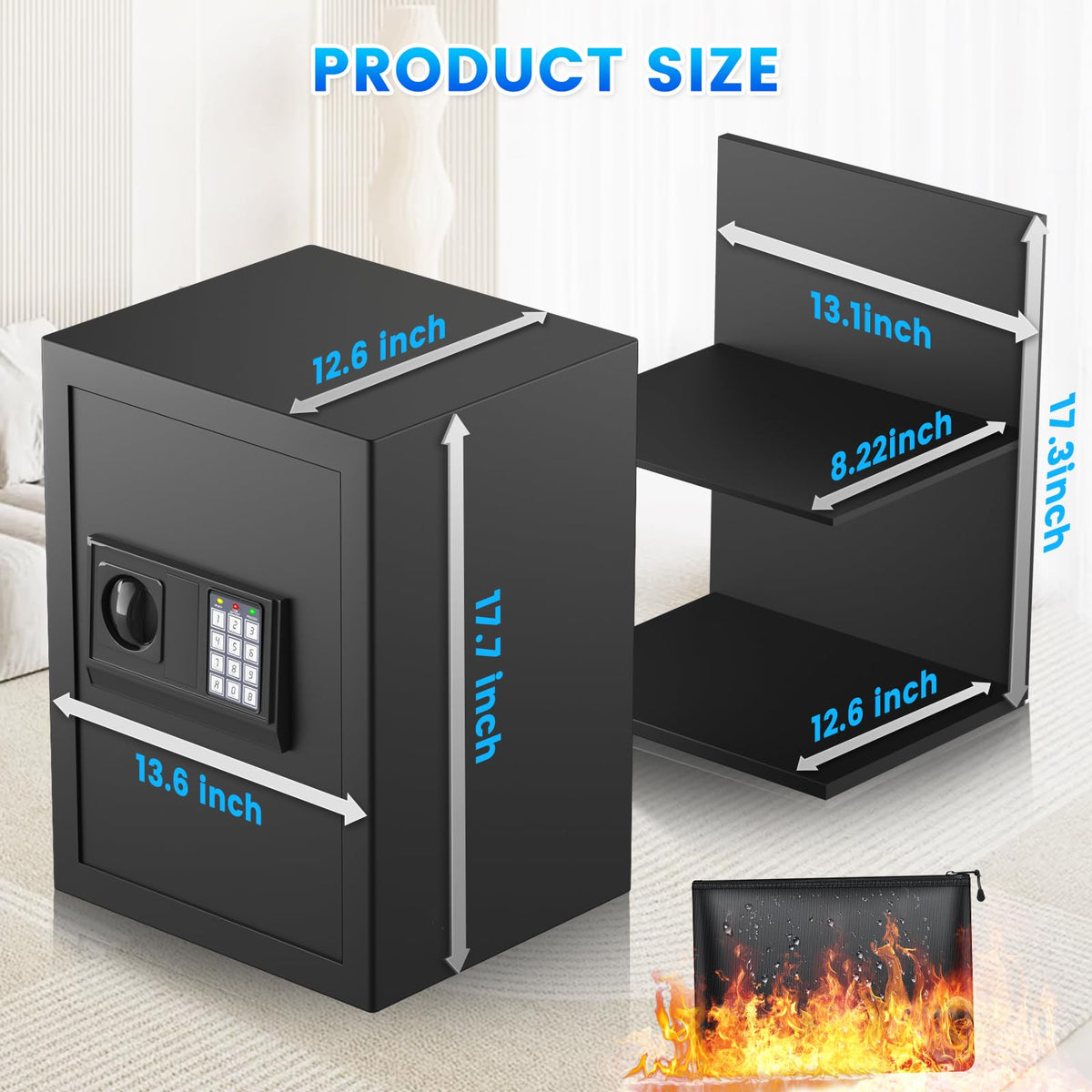 Water resistant fireproof storage bag included with FOWORE safe