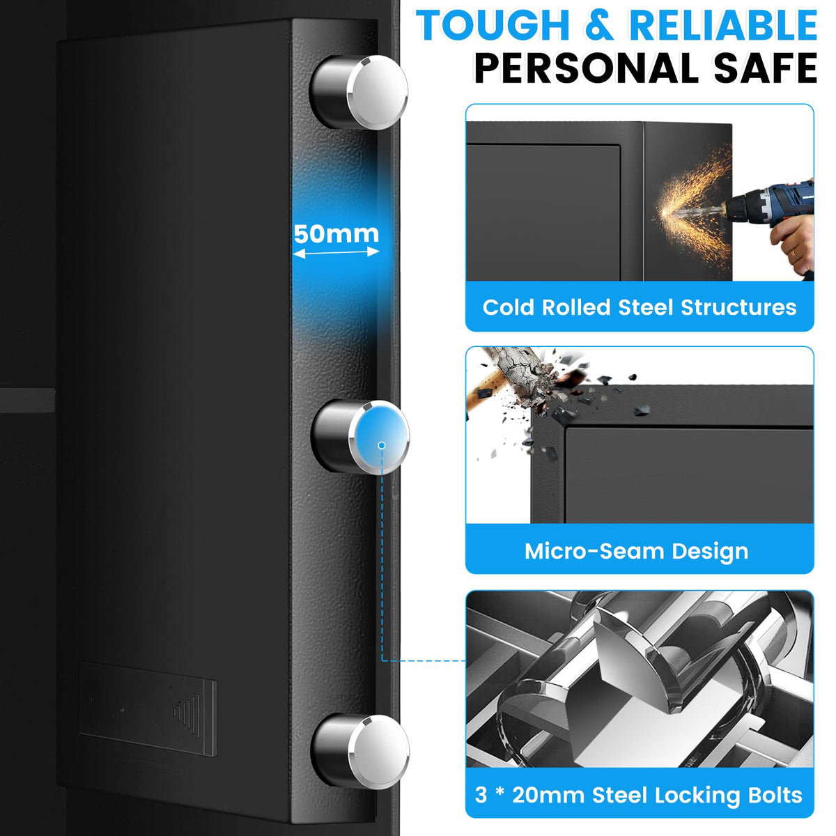 FOWORE Safe Box compact dimensions fit small spaces.