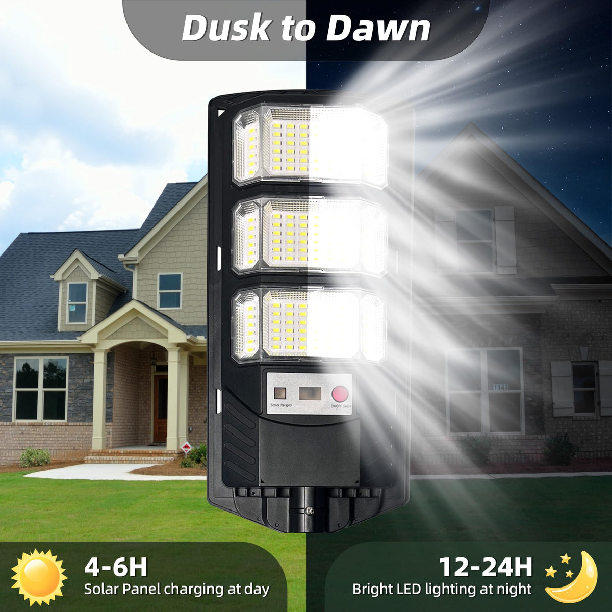 FOWSEEK solar street light panel and 144x5730SMD LEDs deliver bright wide-area illumination.