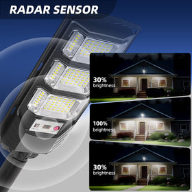 FOWSEEK street light motion sensor activates high brightness when movement is detected.