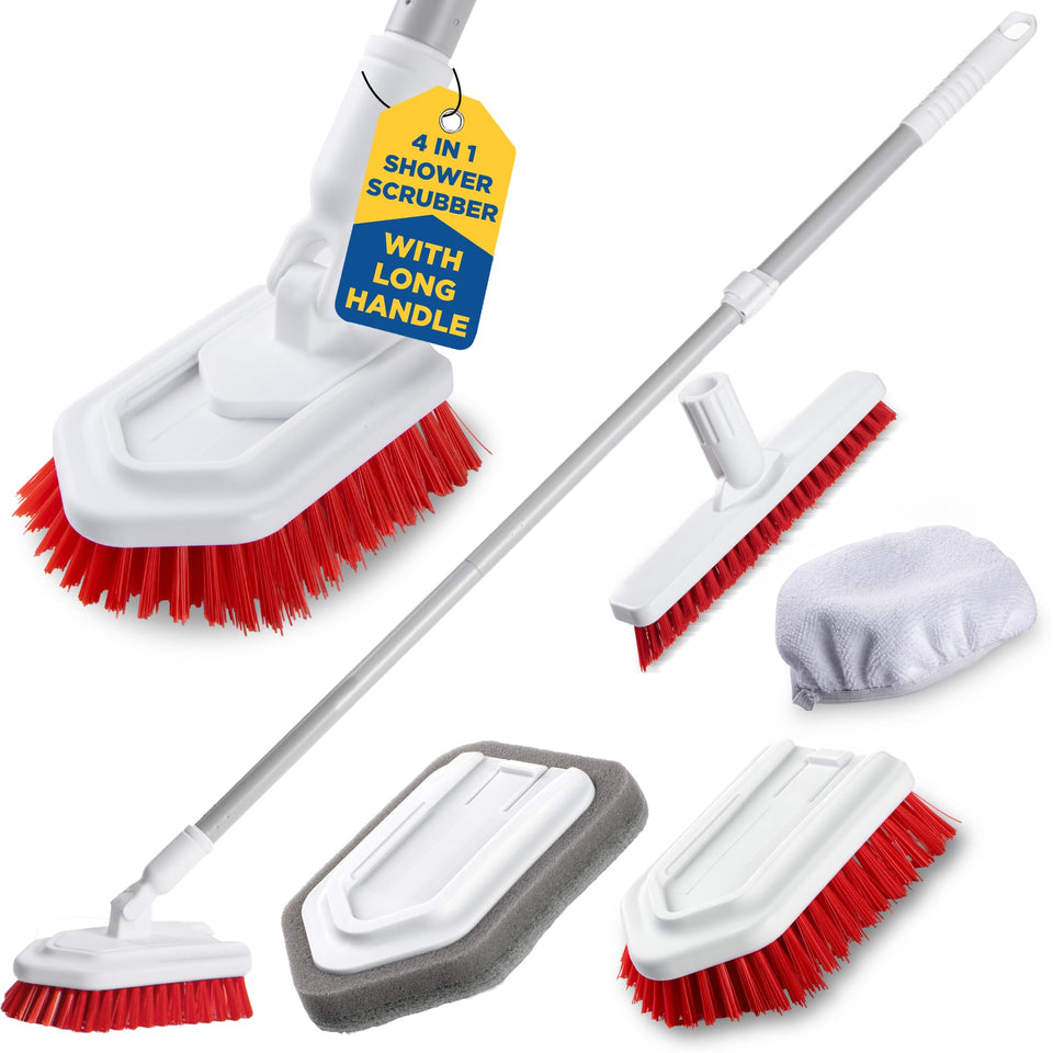 Fox Trot shower scrubber with long handle enables easy, thorough cleaning
