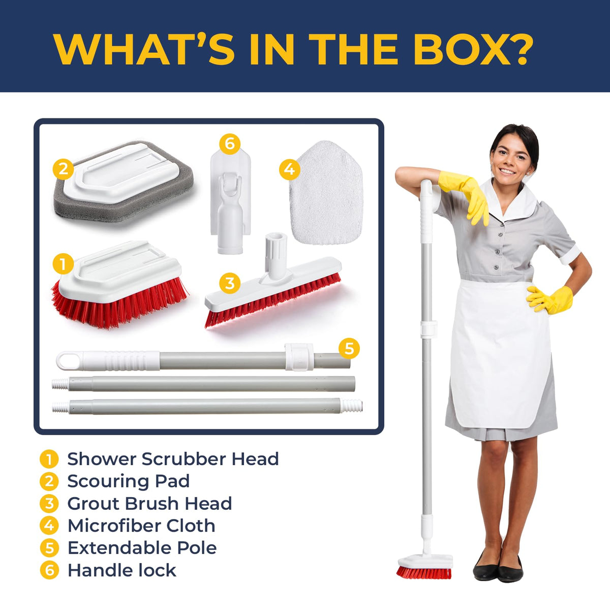 Fox Trot tub scrubber with long handle cleans corners without strain