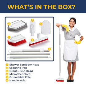 Fox Trot tub scrubber with long handle cleans corners without strain