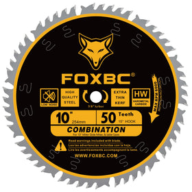 FOXBC 10-Inch blade top view showing compact design for clean wood cuts