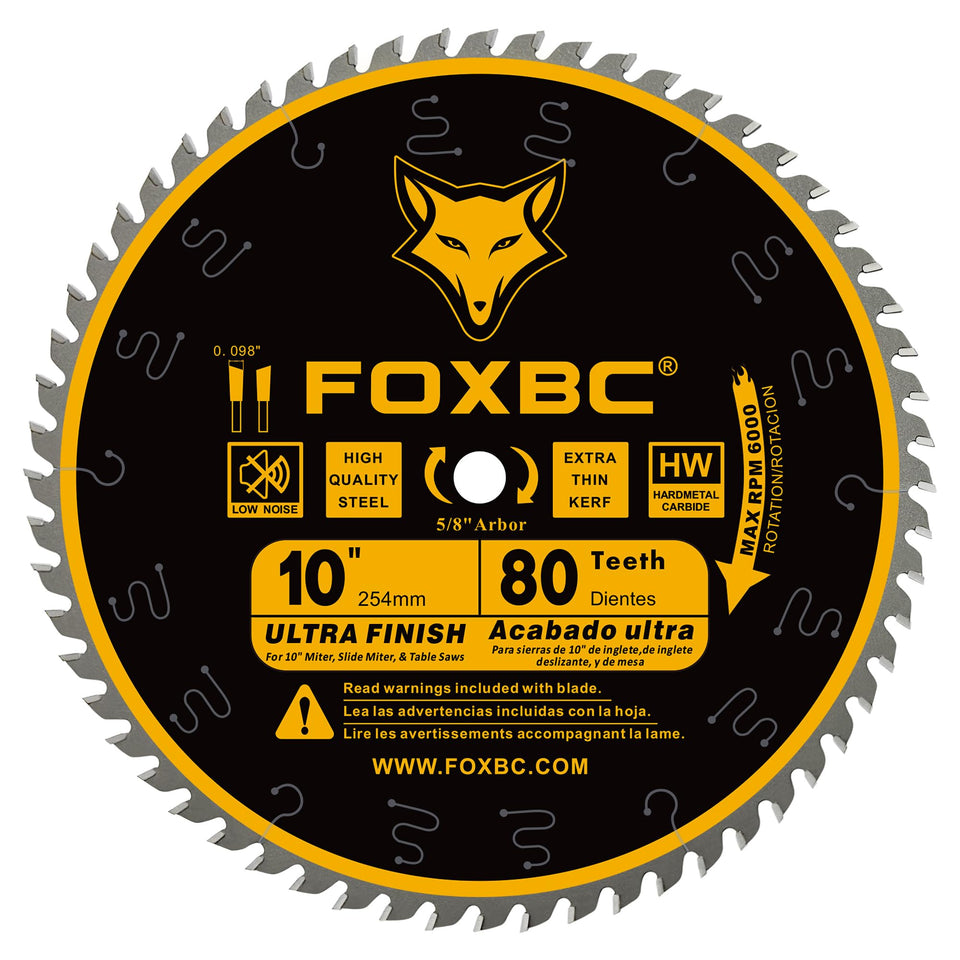 FOXBC 10-inch 80-tooth blade closeup for precise cuts