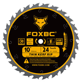 FOXBC 10-Inch thin kerf ripping blade viewed from top for precise rips