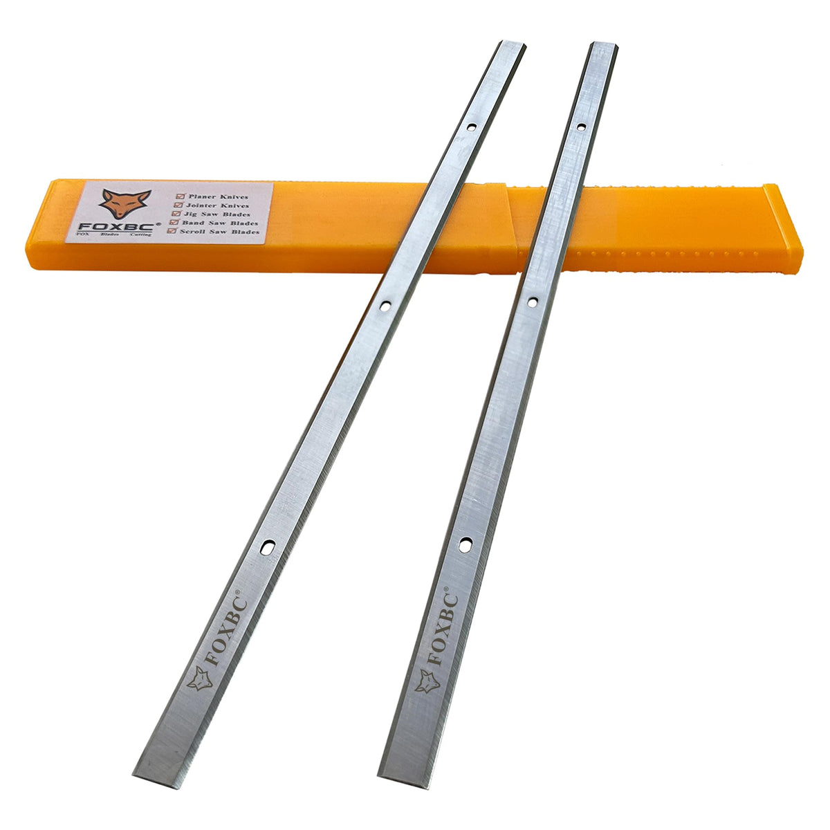 FOXBC 12-1/2-inch planer blades ready for Delta cutter-head alignment and clean cuts