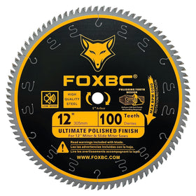 FOXBC 12-inch 100T blade delivers a polished finish for smooth wood cuts.