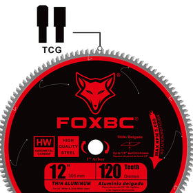 FOXBC 12 inch aluminum blade with 1 inch arbor for versatile saw compatibility.