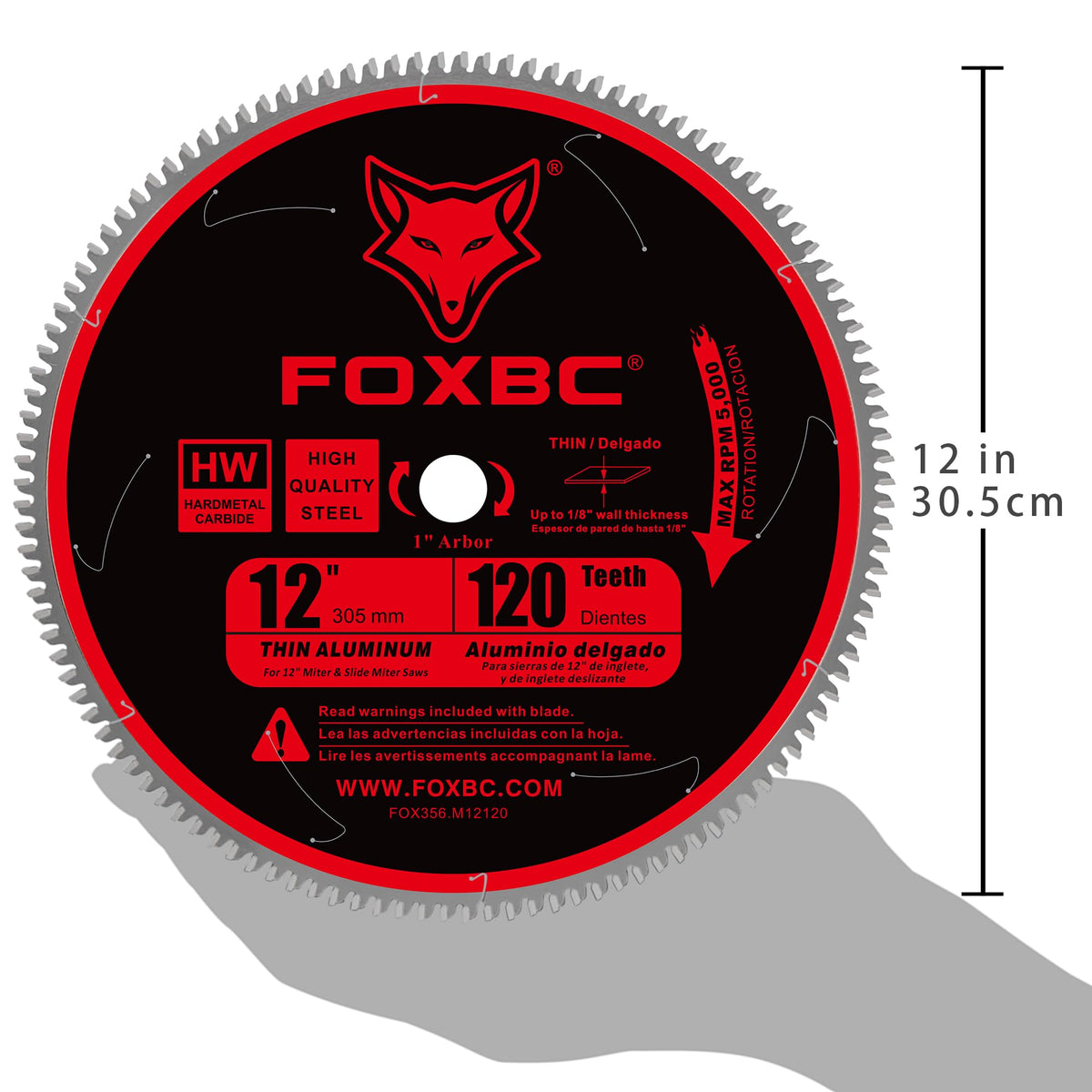 FOXBC 12 inch blade highlights TCG geometry for durable, burr-free cuts.