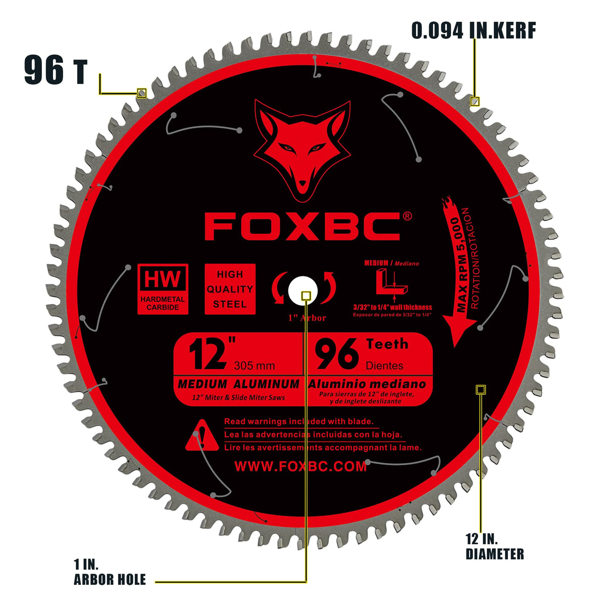 FOXBC blade fits 1in arbor on many miter saws.