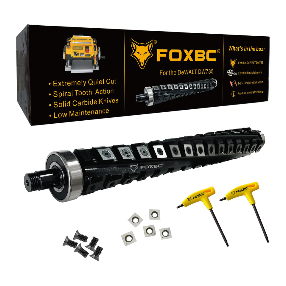 FOXBC 13 inch spiral cutterhead mounted on DeWalt DW735 for smoother planing