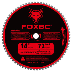 FOXBC 14-inch blade with 72 teeth for clean metal cuts and burr-free finish