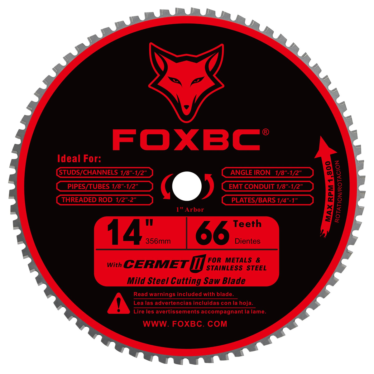 FOXBC 14-inch blade front view with 66 teeth for precise metal cuts