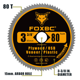 FOXBC 15mm arbor compatibility guide highlights broad saw compatibility.