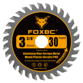 FOXBC 3-3/8-inch 80T carbide blade close-up delivering fast wood cuts.
