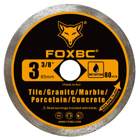 FOXBC 3-3/8-inch diamond blade close-up for tile and concrete wet cutting.