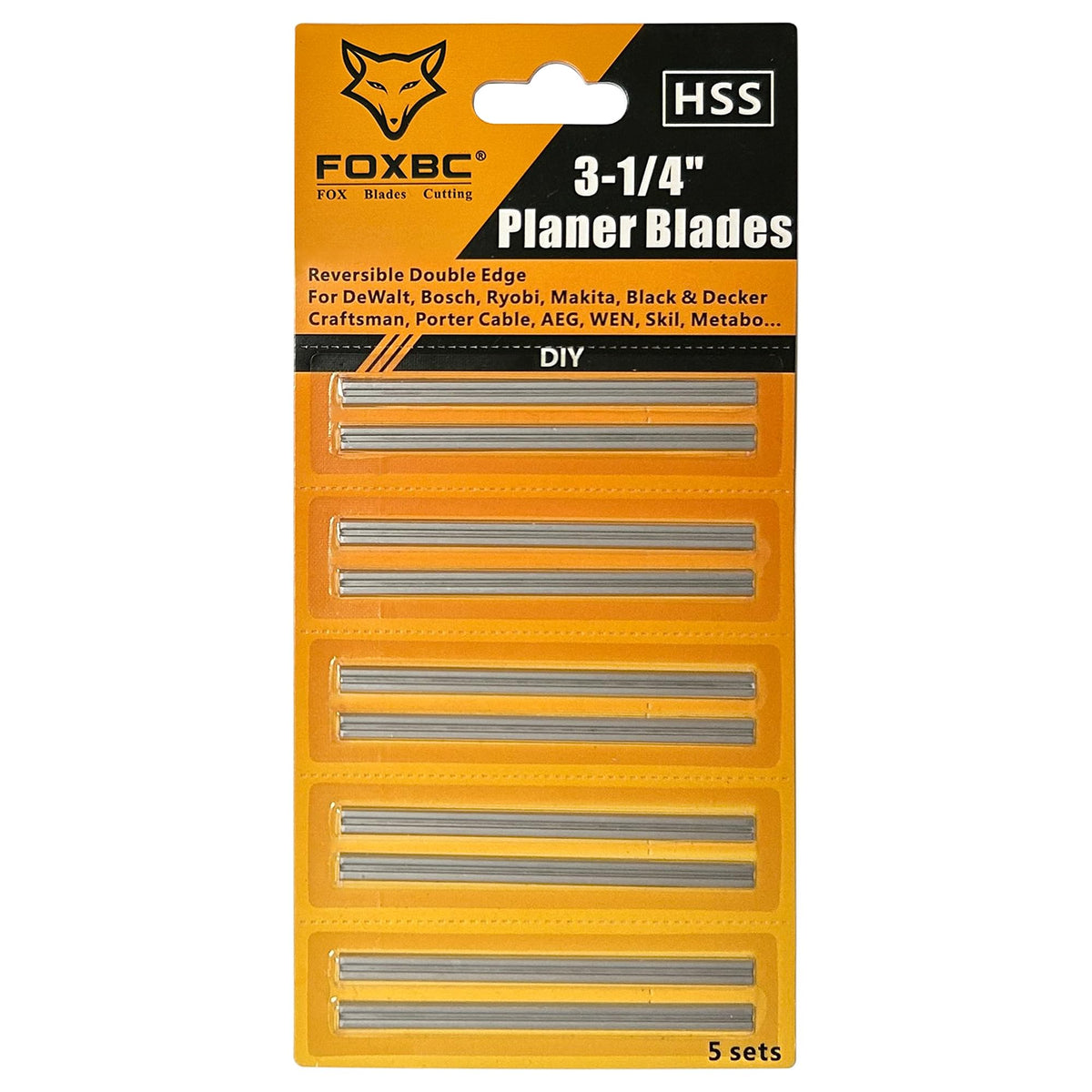 FOXBC 314-in planer blades in box emphasize easy install and replacement convenience.