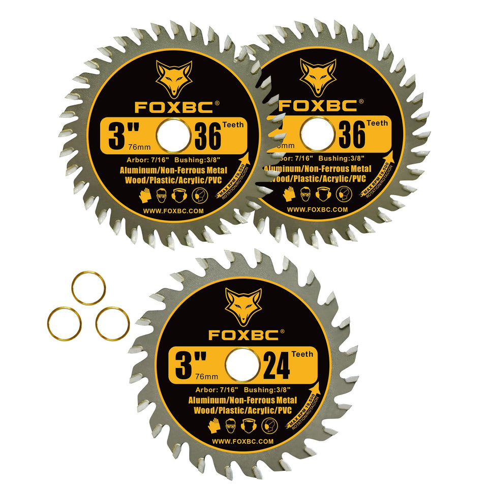 FOXBC 3-inch carbide saw blade 24-tooth close-up highlights ultra-thin kerf for cleaner cuts