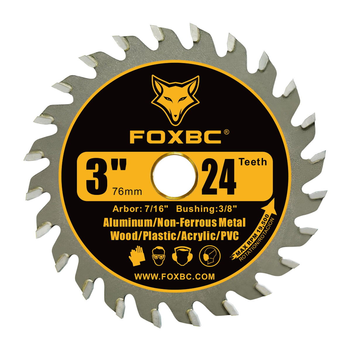FOXBC 3in circular blade 24T acrylic-cut for clean acrylic surfaces