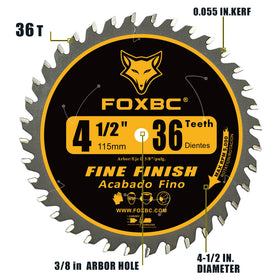 FOXBC 36-tooth trim blade close-up highlighting durable carbide teeth.