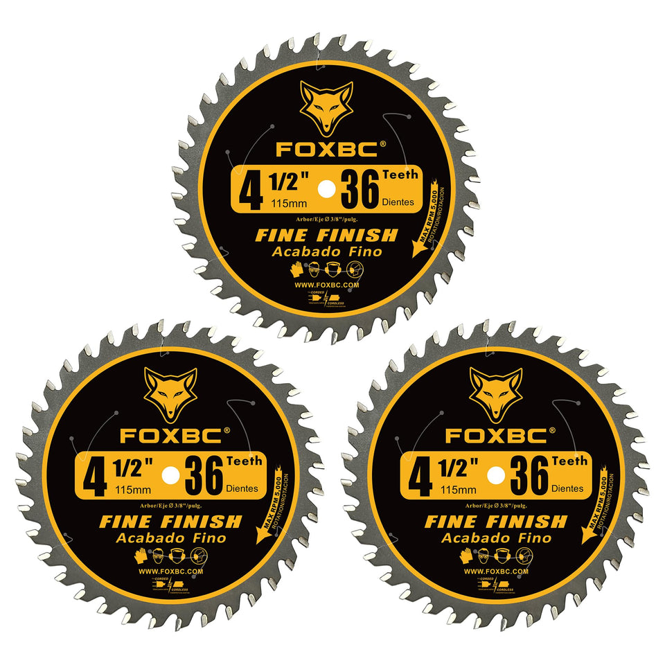 FOXBC 4-1/2 inch trim blade edge closeup for precise finish cuts.