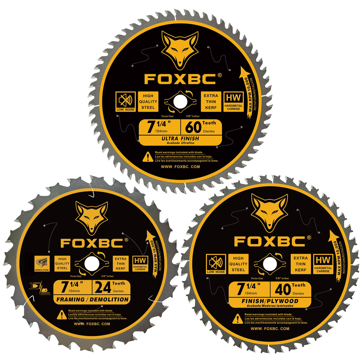 FOXBC 7-1/4-inch 24T framing blade with 5/8-inch arbor for clean crosscuts.