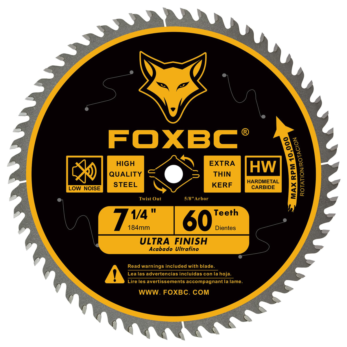 FOXBC 7-1/4-inch 40T finish blade for smooth edges.
