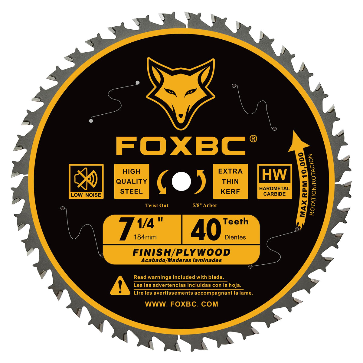 FOXBC 7-1/4-inch 60T ultra finish blade for precise crosscuts.