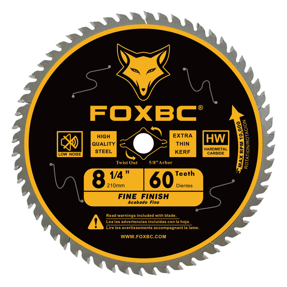 FOXBC 8-1/4 inch blade with 60 teeth for precise, clean finishing cuts in wood.