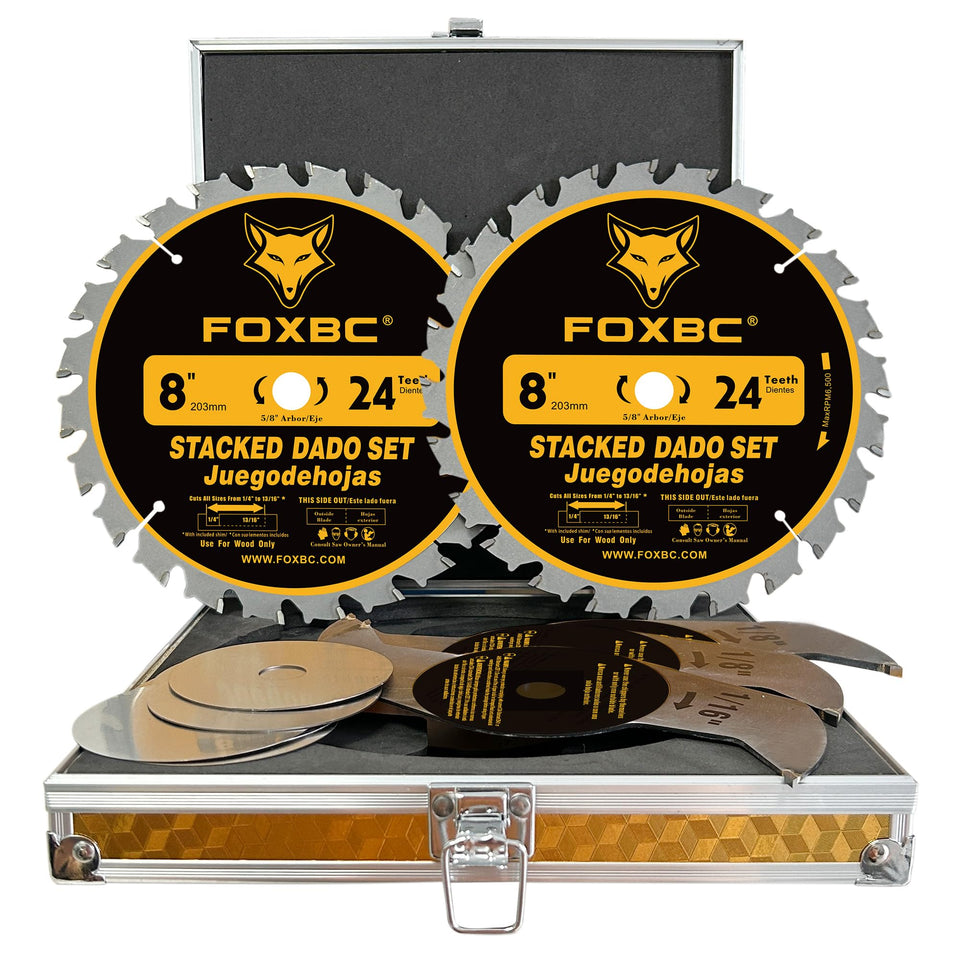 FOXBC 8-inch outer blade ready for smooth dado cuts and flat bottoms.