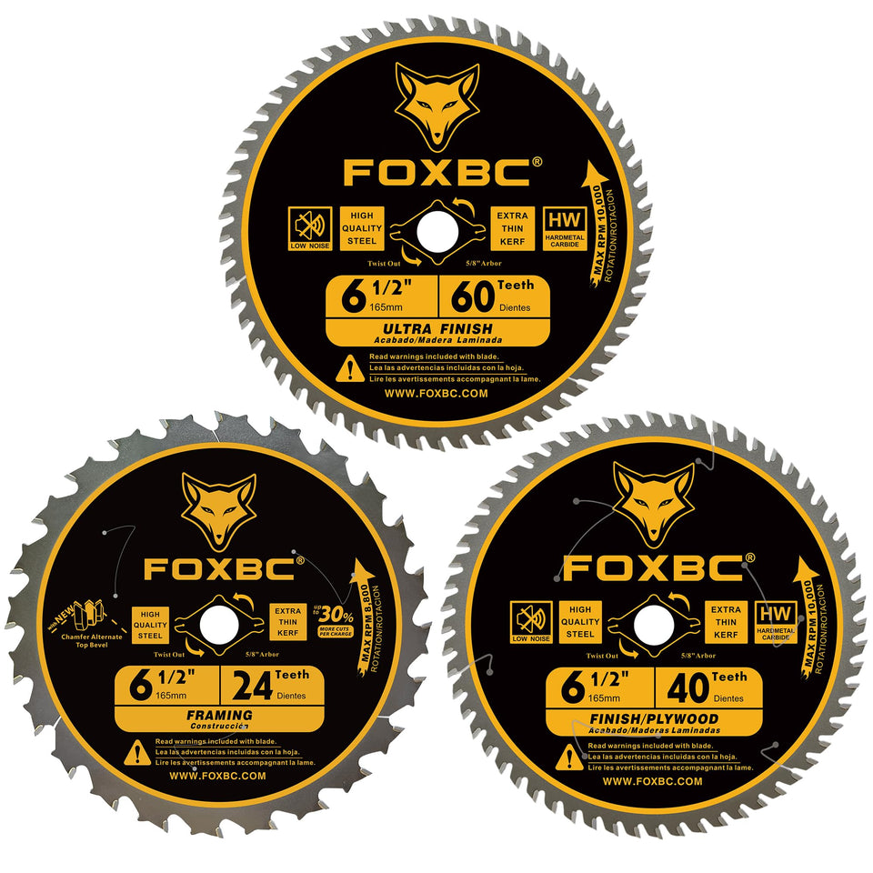FOXBC circular saw blade 24T-40T-60T combo for fast, clean wood cuts