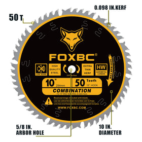 FOXBC combination blade with 5/8-inch arbor installed on compatible saws