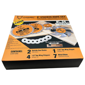 FOXBC complete dado set shown for Dado, Groove, Rabbet cuts.