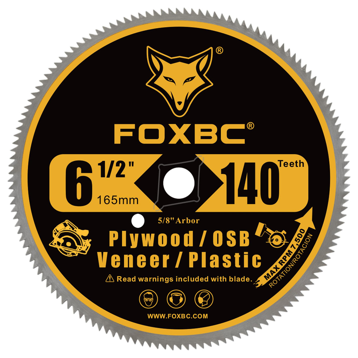 FOXBC diamond-arbor blade with 5/8-inch arbor enables precise paneling cuts.