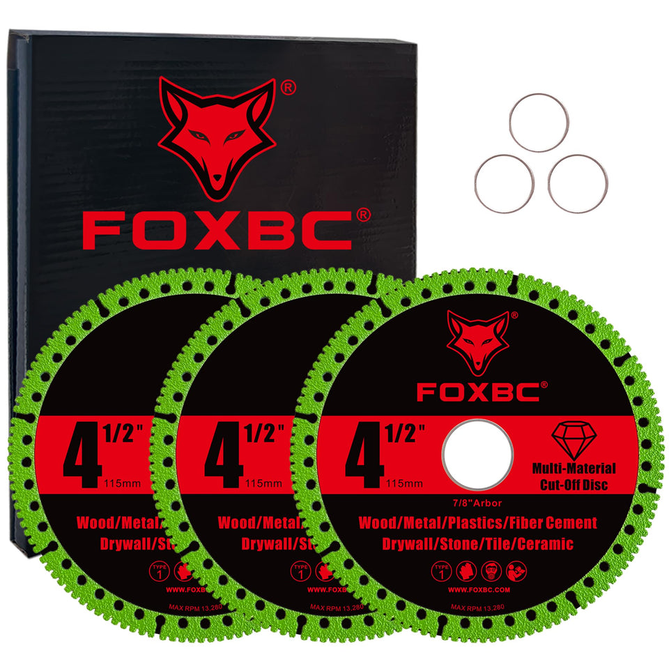 FOXBC diamond cut-off disc 4-1/2 inch, 7/8 inch arbor, for durable dry or wet cutting